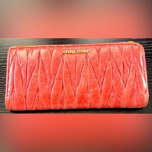 Miu Miu Pink Matelasse Nappa Leather Wallet